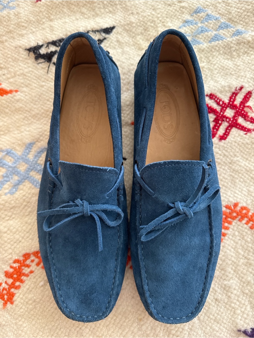 Tod's Men’s Blue Suede Loafers with Bow Detail US 8.5